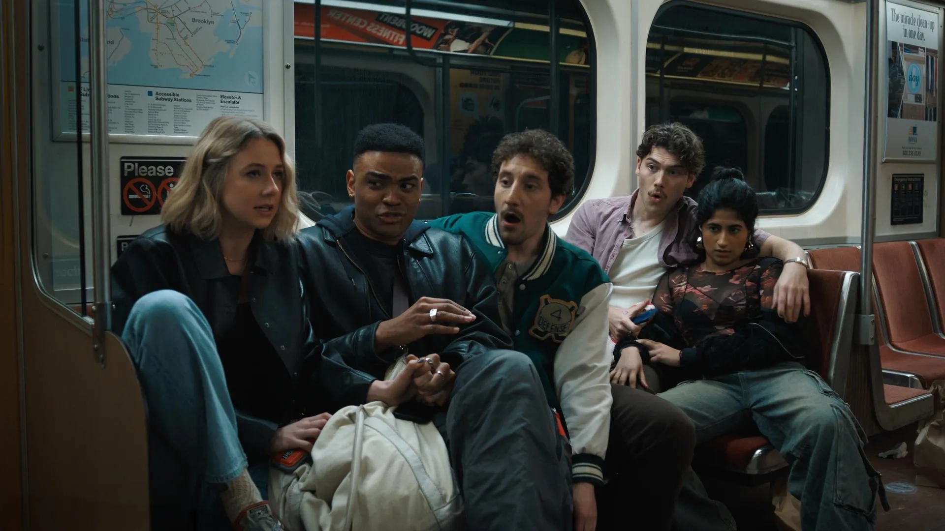 Amita Rao, Jack Innanen, Owen Thiele, Malik Elassal, and Lucy Freyer in Adults (2025)