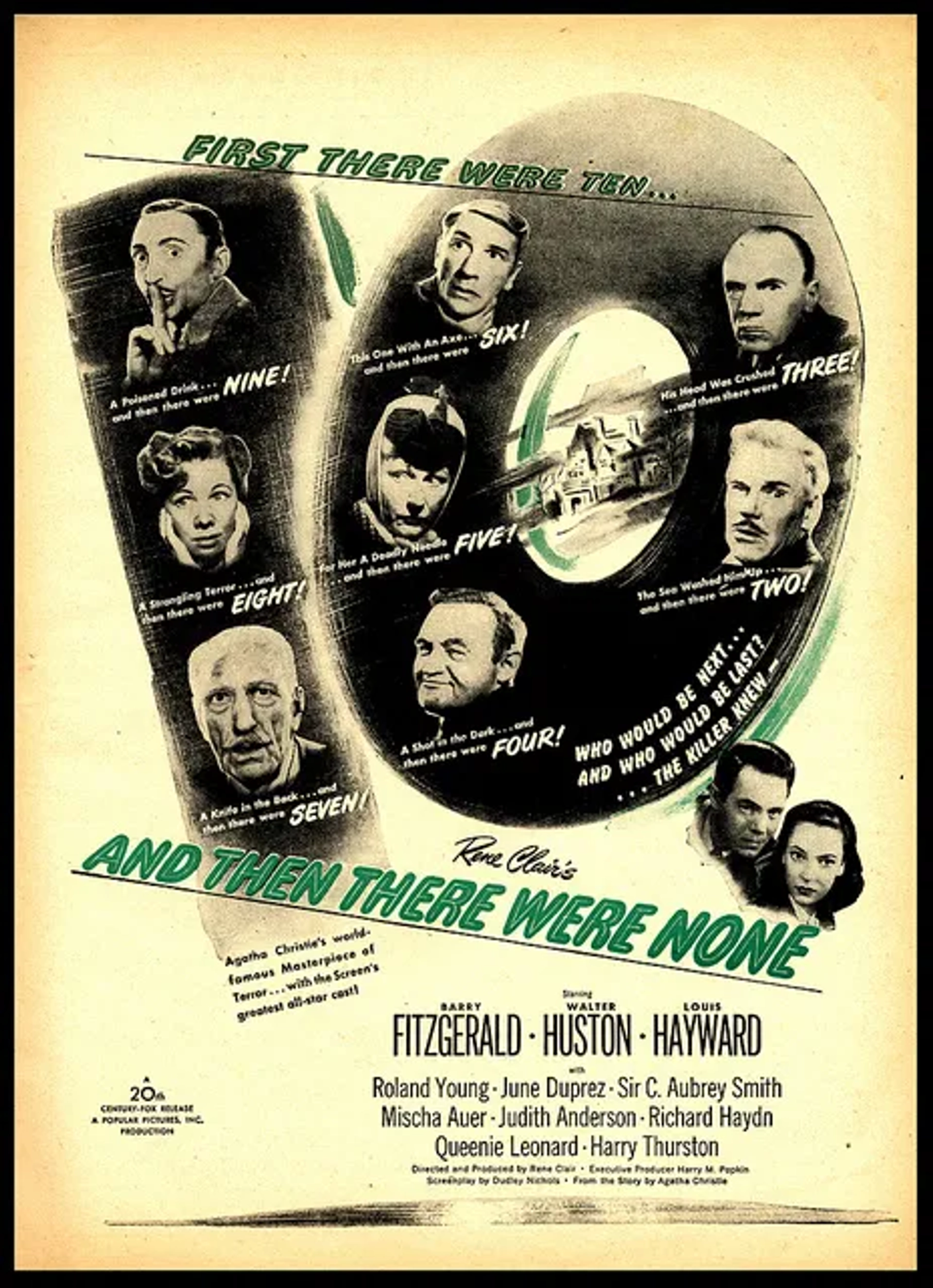 Judith Anderson, Mischa Auer, June Duprez, Barry Fitzgerald, Richard Haydn, Louis Hayward, Walter Huston, C. Aubrey Smith, and Roland Young in And Then There Were None (1945)