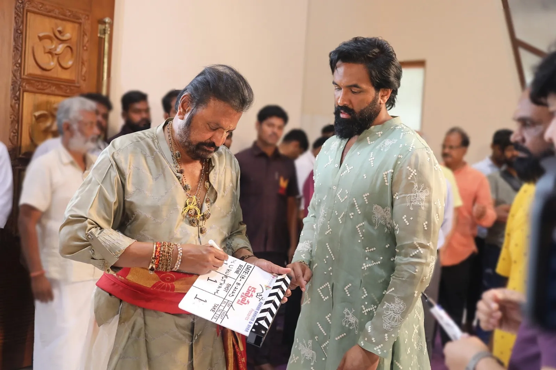Mohan Babu and Vishnu Manchu at an event for Kannappa (2025)
