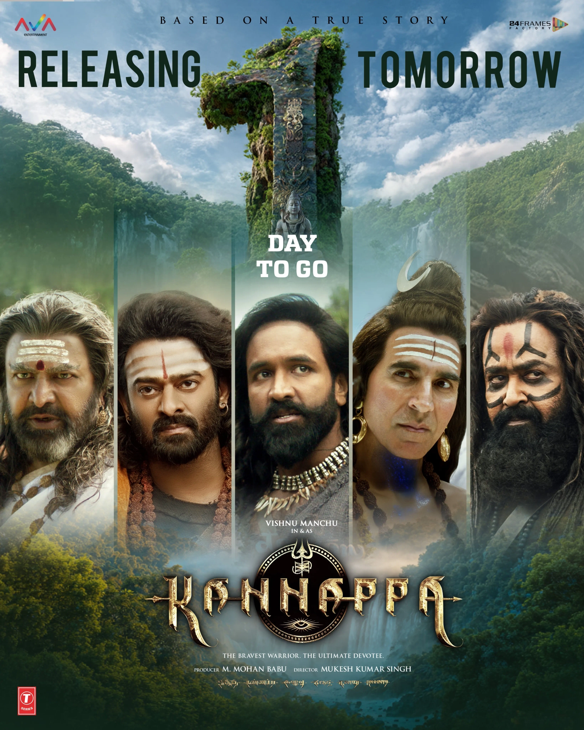 Akshay Kumar, Mohanlal, Mohan Babu, Prabhas, and Vishnu Manchu in Kannappa (2025)
