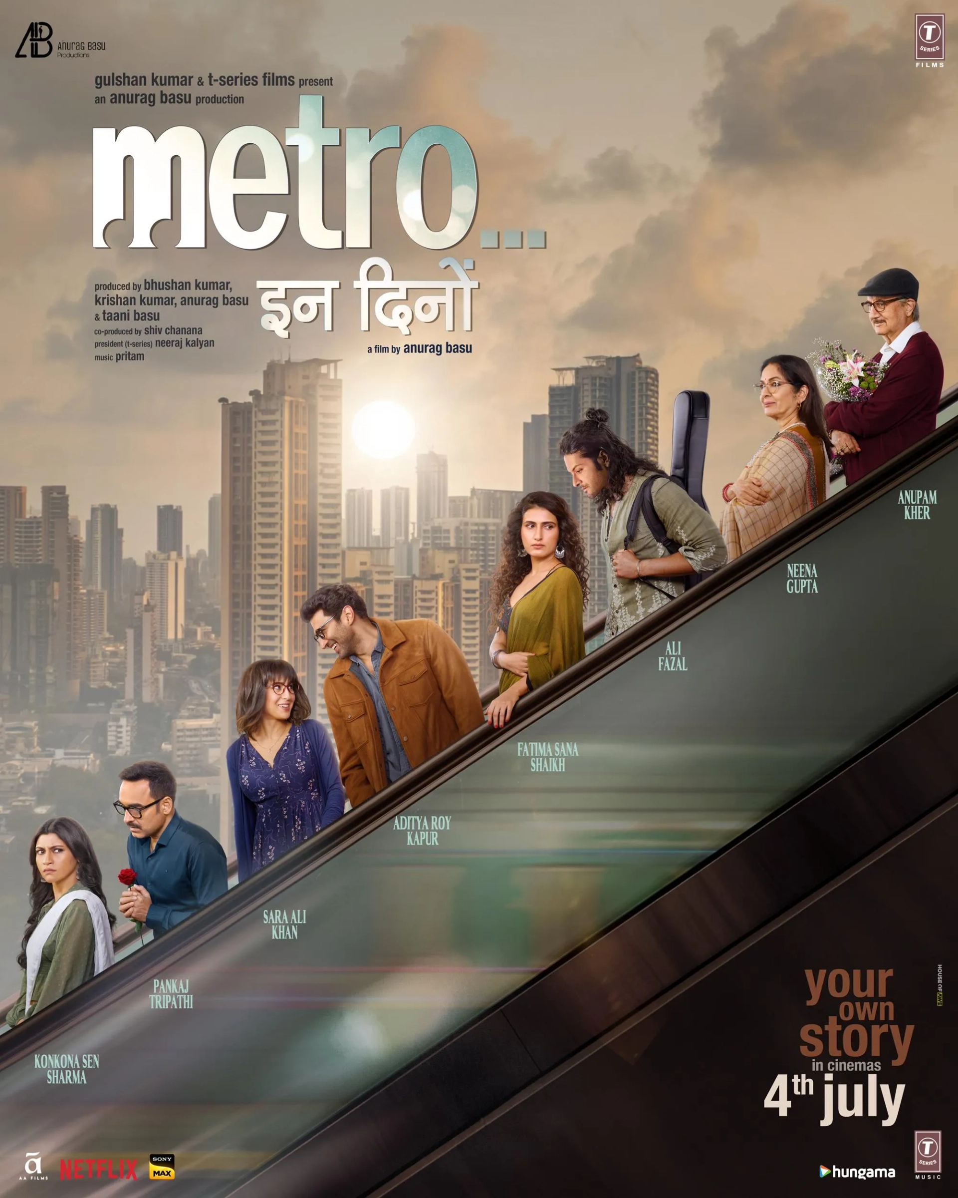 Neena Gupta, Anupam Kher, Fatima Sana Shaikh, Konkona Sen Sharma, Pankaj Tripathi, Aditya Roy Kapoor, Ali Fazal, and Sara Ali Khan in Metro in Dino (2025)