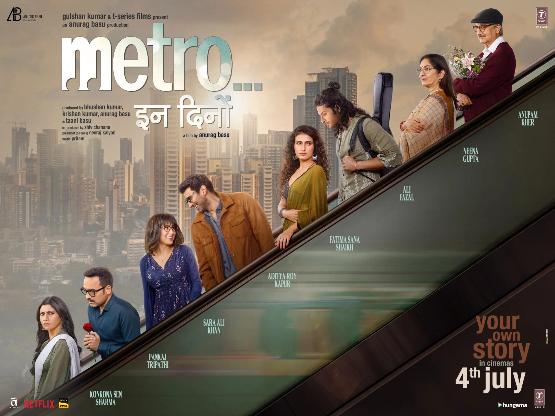 Neena Gupta, Anupam Kher, Fatima Sana Shaikh, Konkona Sen Sharma, Pankaj Tripathi, Aditya Roy Kapoor, Ali Fazal, and Sara Ali Khan in Metro in Dino (2025)